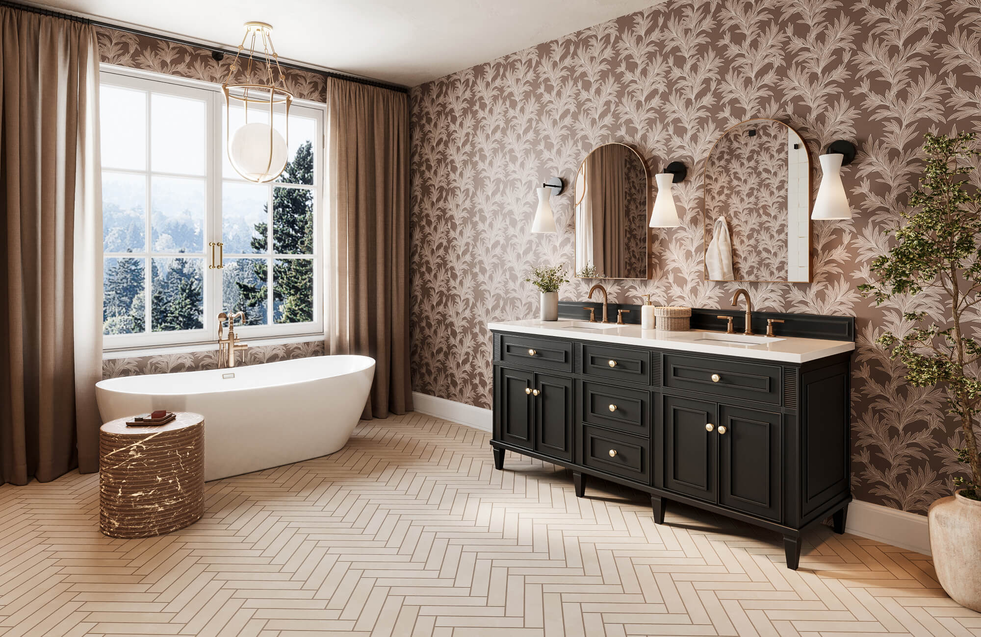 Patterned bath wallcovering